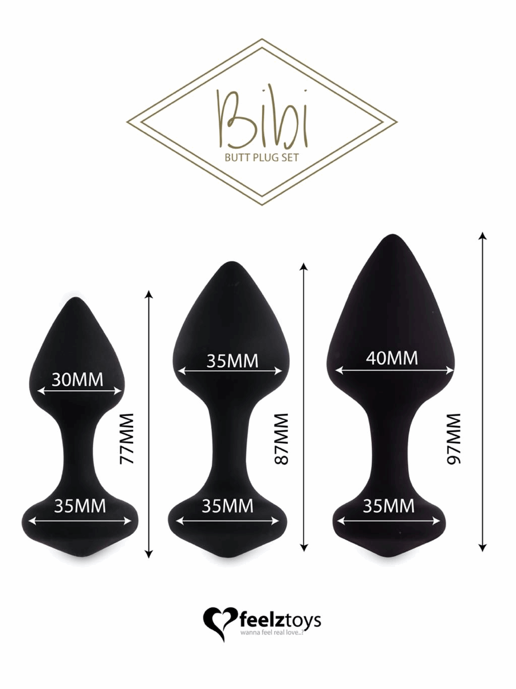 FeelzToys Bibi Butt Plug Set 3 pcs - Black